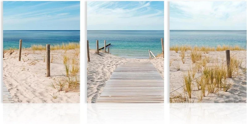 3er Set Strand Leinwandbilder Blauer Himmel Meer Wandkunst