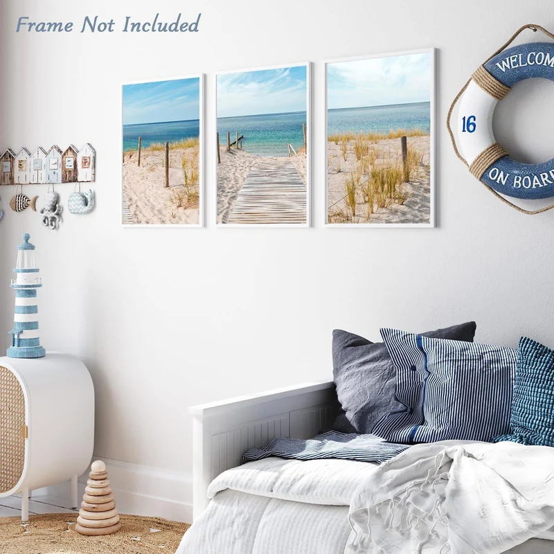 3er Set Strand Leinwandbilder Blauer Himmel Meer Wandkunst