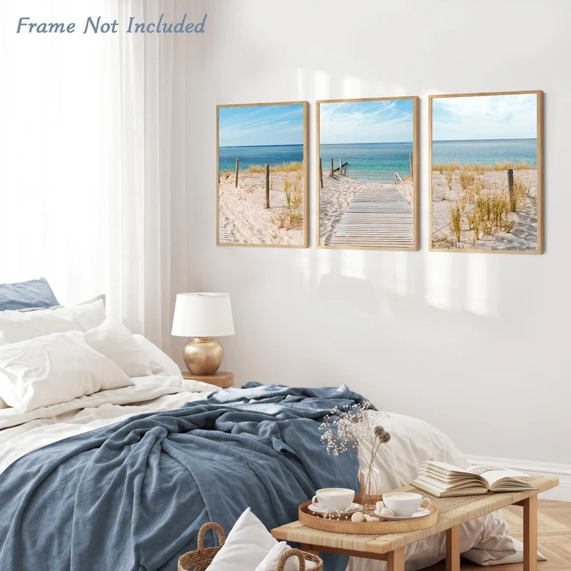 3er Set Strand Leinwandbilder Blauer Himmel Meer Wandkunst