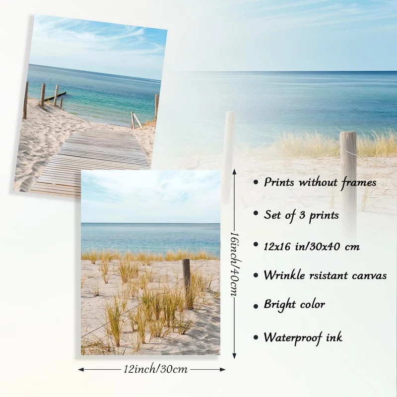 3er Set Strand Leinwandbilder Blauer Himmel Meer Wandkunst