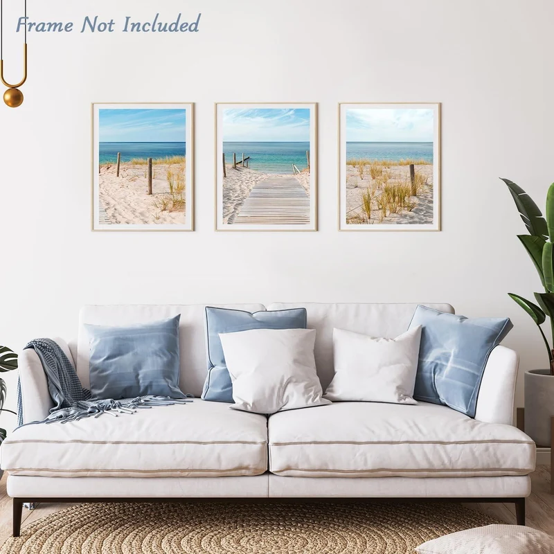 3er Set Strand Leinwandbilder Blauer Himmel Meer Wandkunst