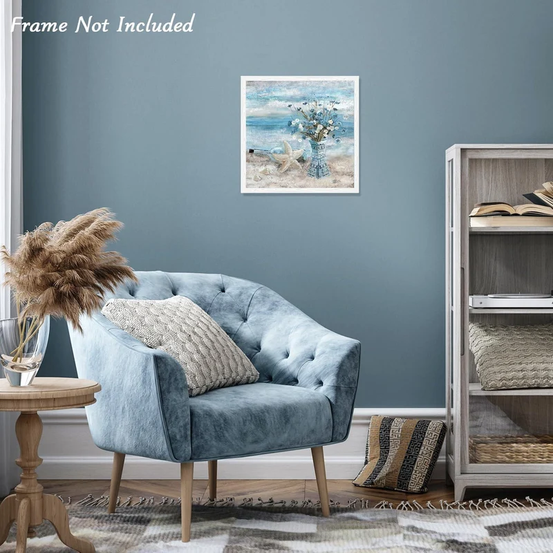 Badezimmer Blumen Wandbild, Blauer Ozean Leinwand Dekor