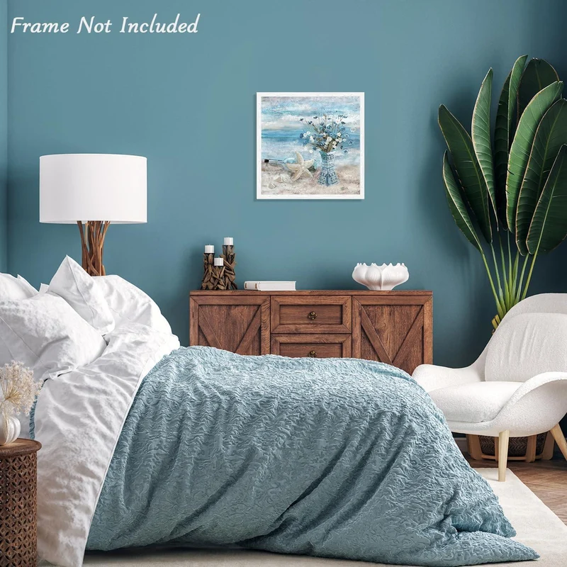 Badezimmer Blumen Wandbild, Blauer Ozean Leinwand Dekor
