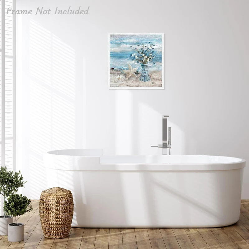 Badezimmer Blumen Wandbild, Blauer Ozean Leinwand Dekor