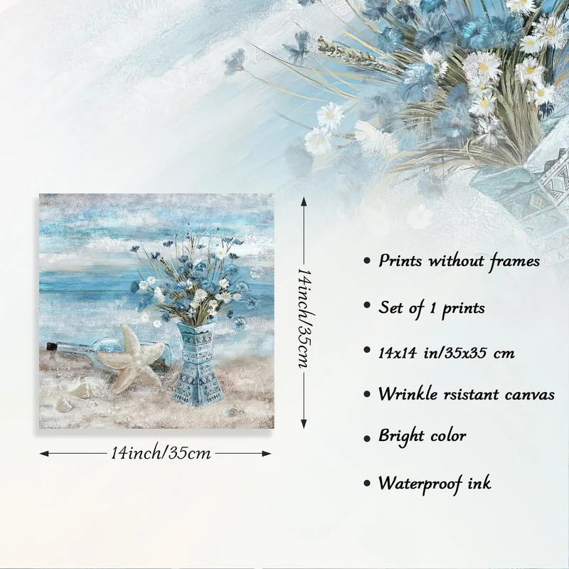 Badezimmer Blumen Wandbild, Blauer Ozean Leinwand Dekor