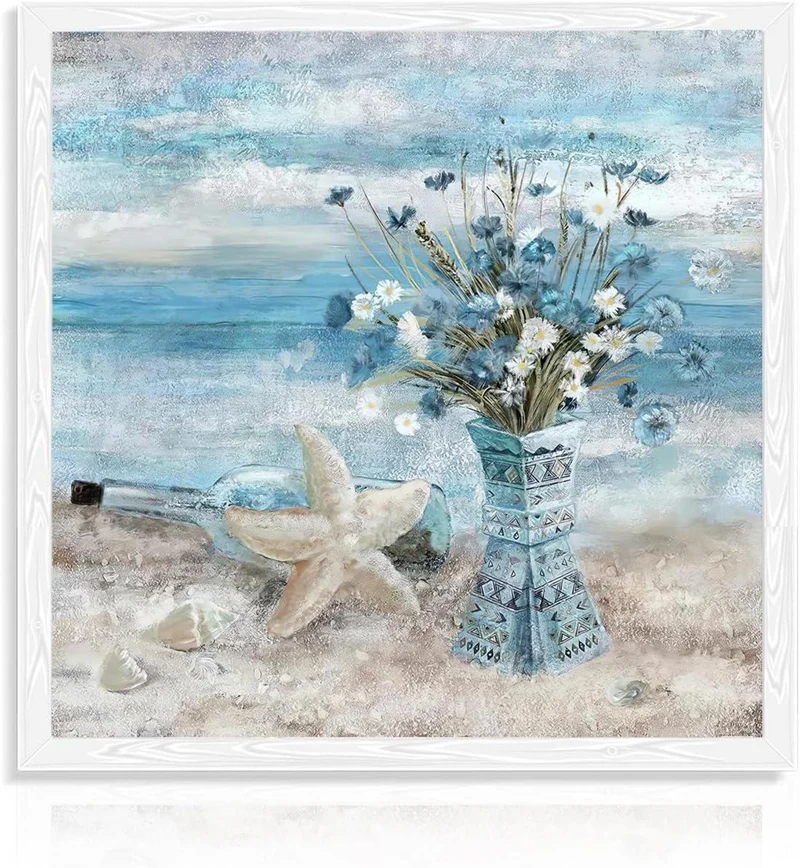 Badezimmer Blumen Wandbild, Blauer Ozean Leinwand Dekor