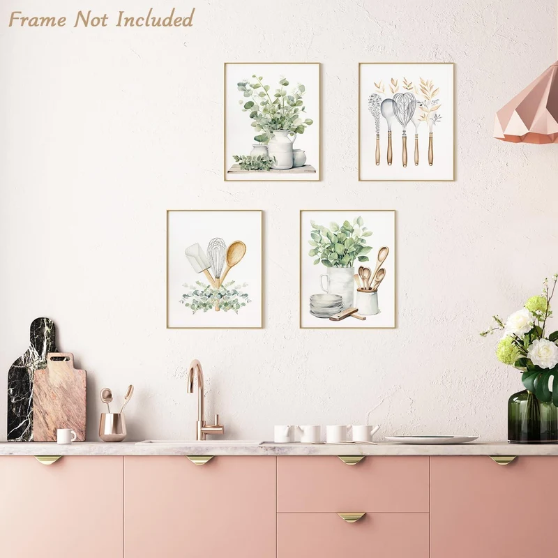 Botanische Küche Wandbilder 4er Set Salbei Grün Eukalyptus