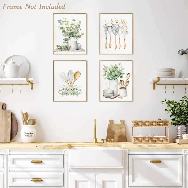 Botanische Küche Wandbilder 4er Set Salbei Grün Eukalyptus