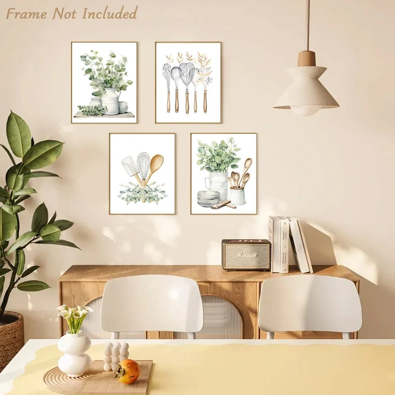 Botanische Küche Wandbilder 4er Set Salbei Grün Eukalyptus