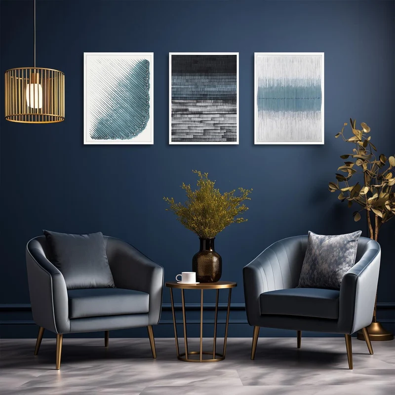 Abstrakte Marineblaue Kunstdrucke Poster Set 30x40 cm ohne