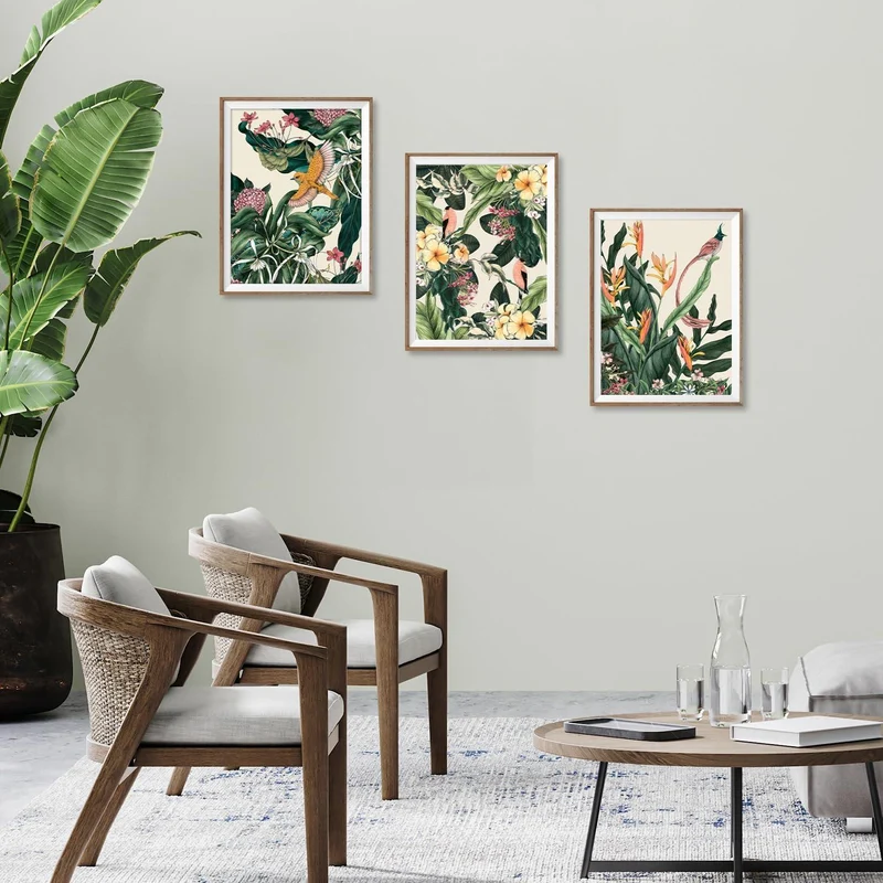 Blume Vogel Vintage Wand Poster Set 12x16 Botanisches Drucke