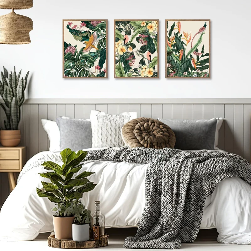 Blume Vogel Vintage Wand Poster Set 12x16 Botanisches Drucke