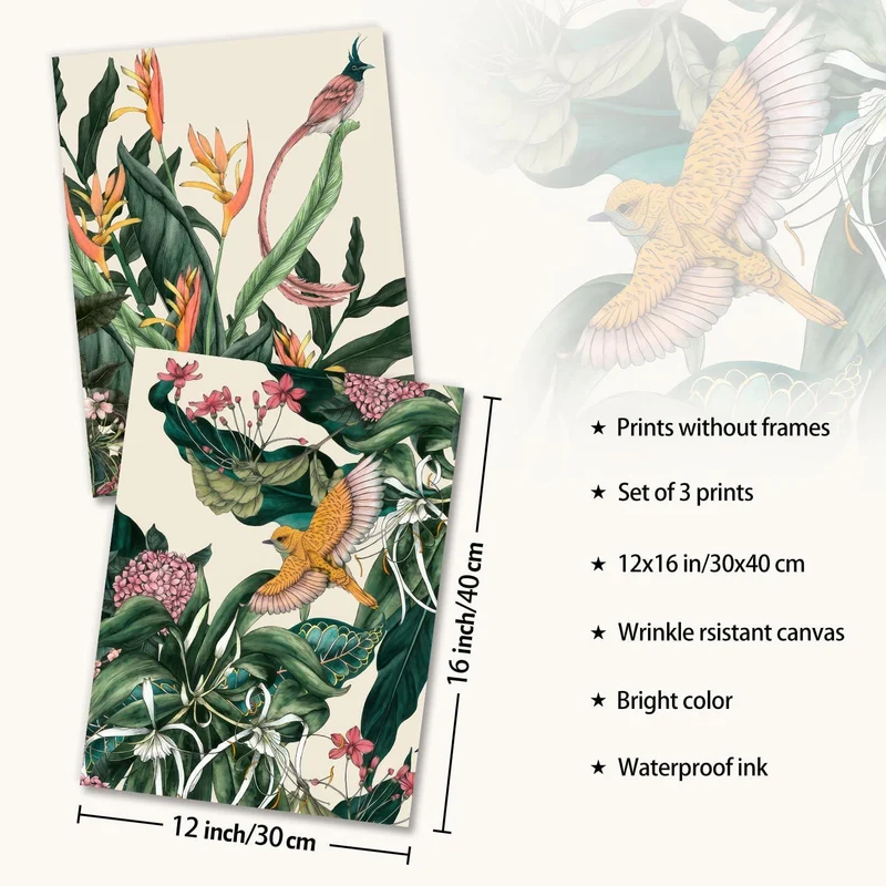 Blume Vogel Vintage Wand Poster Set 12x16 Botanisches Drucke