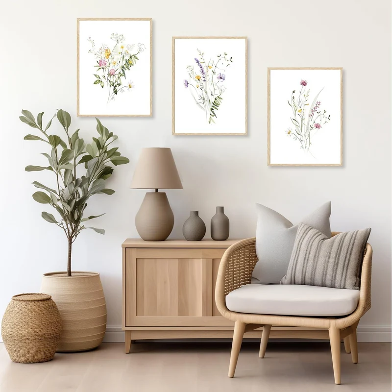 NymphFable Wildflower Watercolor Floral Poster Set 12x16