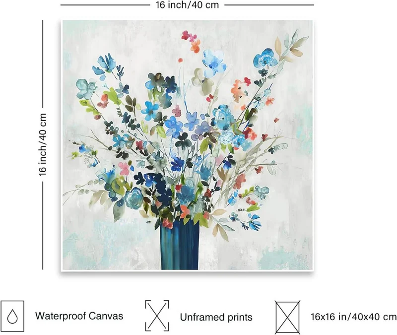 Aquarell Blume Leinwand Bild blaue Vase Malerei 16x16