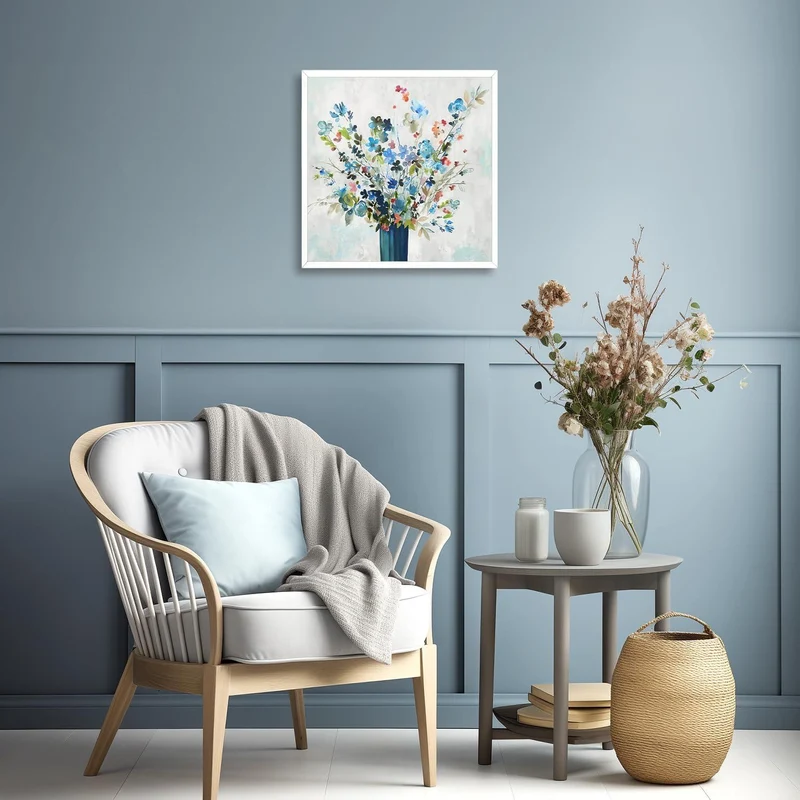 Aquarell Blume Leinwand Bild blaue Vase Malerei 16x16