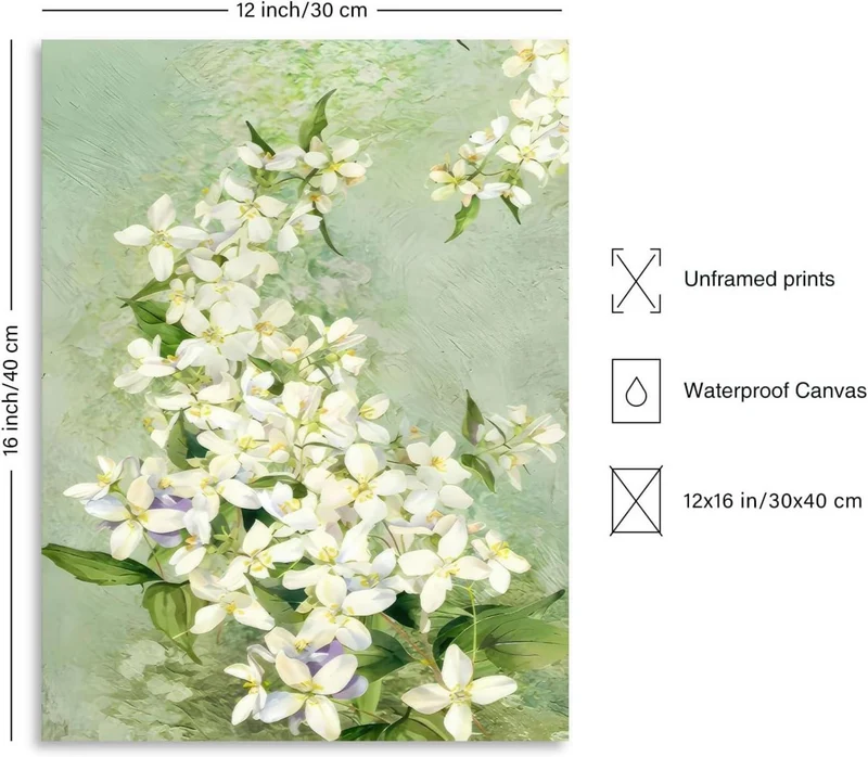 Moderne Weiße Blumen Wandbild Leinwand Poster 12x16 für