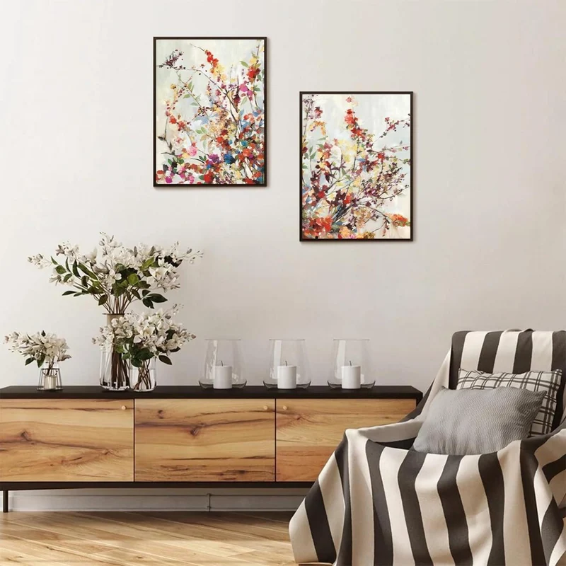 Wildblumen Vintage Leinwand Bilder 12x16 Set für Wohnzimmer