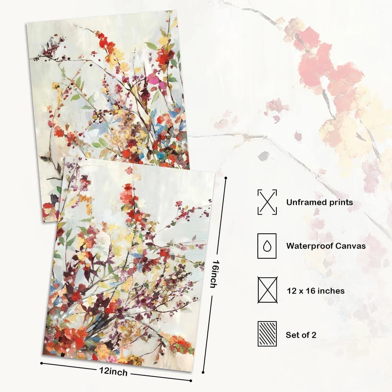 Wildblumen Vintage Leinwand Bilder 12x16 Set für Wohnzimmer