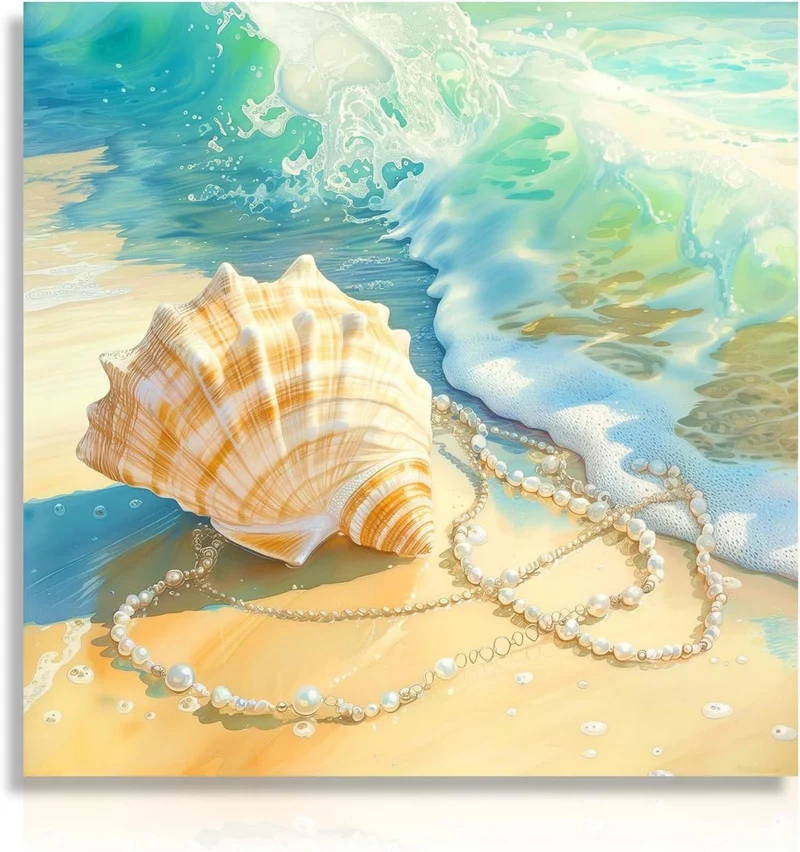 Moderne Muschel Welle Leinwand Poster 14x14 Strand Dekor