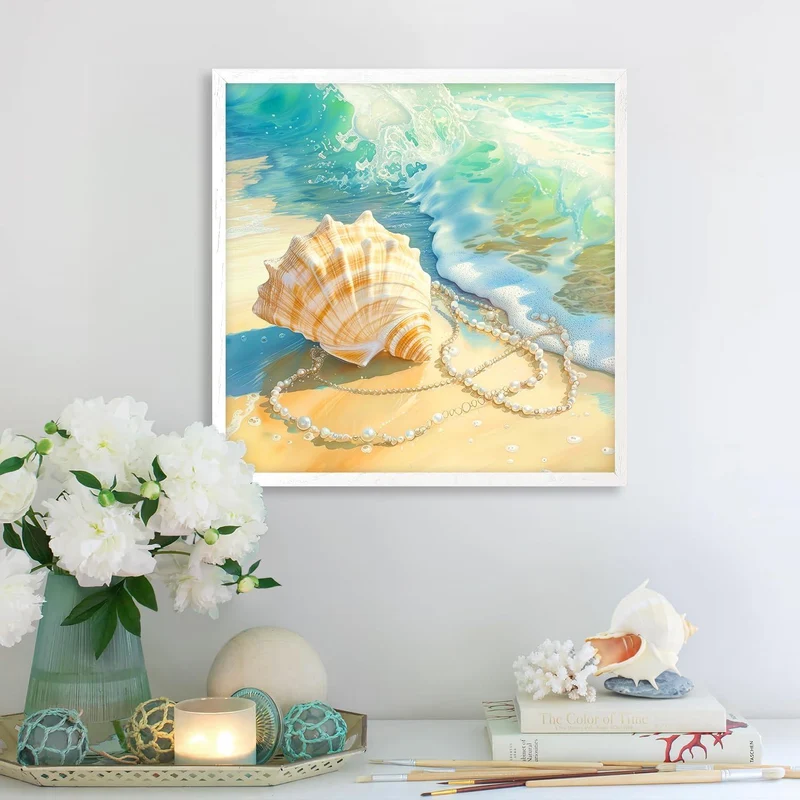 Moderne Muschel Welle Leinwand Poster 14x14 Strand Dekor