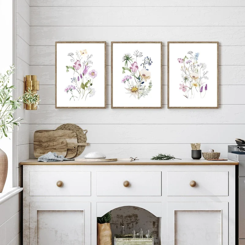 Aquarellblumen Poster Set 12x16 Wanddekoration für
