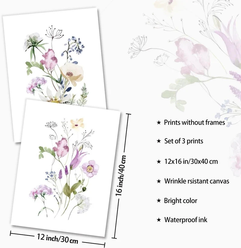 Aquarellblumen Poster Set 12x16 Wanddekoration für