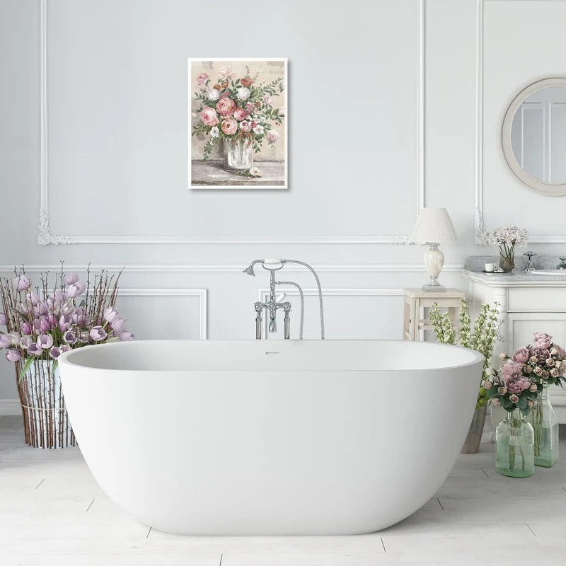 Vintage Blumen Leinwand Poster Rustikale Rosa Weiße Vase