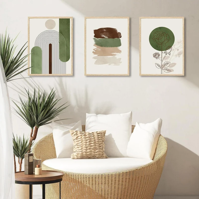 Boho Abstrakte Rose Blumen Wandbilder 3er Set 30x40cm