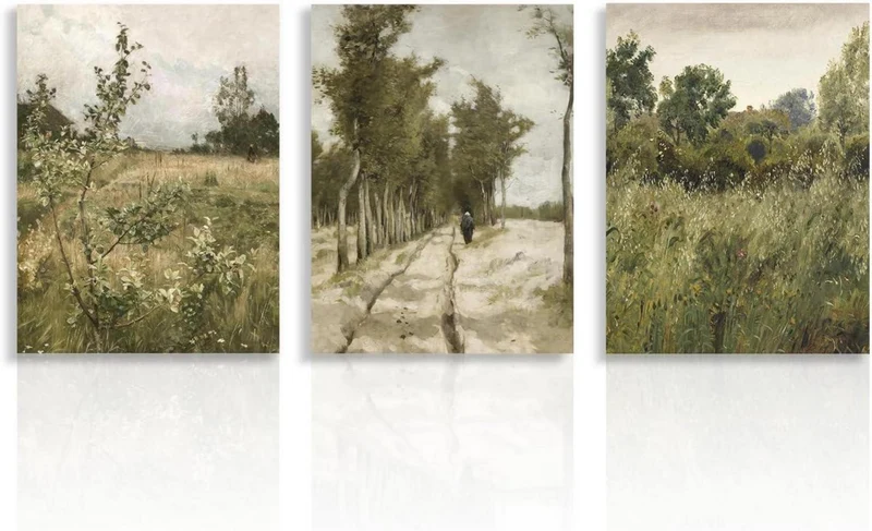 Vintage Rustikale Landschaft Leinwandbilder 30x40 cm 3er-Set