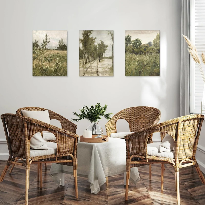 Vintage Rustikale Landschaft Leinwandbilder 30x40 cm 3er-Set