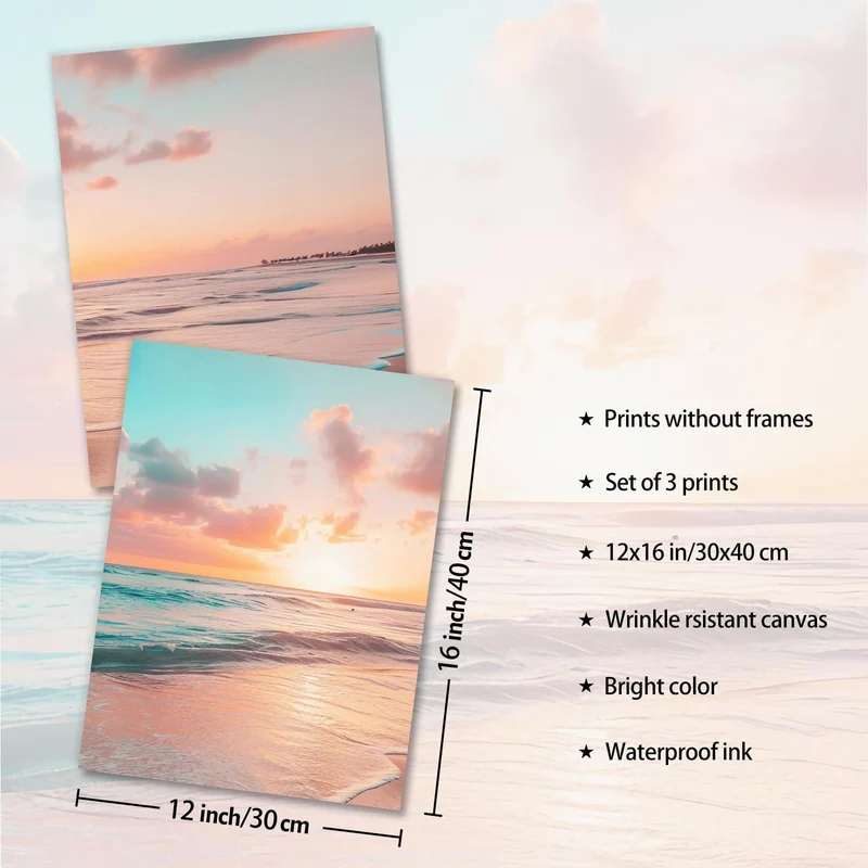 Leinwandbilder Set 3: Strand Sonnenaufgang Ozean 12x16 Zoll