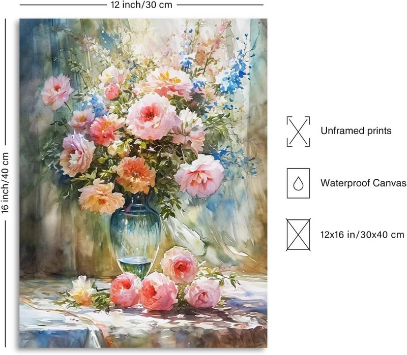 Buntes Blumen Poster Ölgemälde Wanddekoration 12x16in