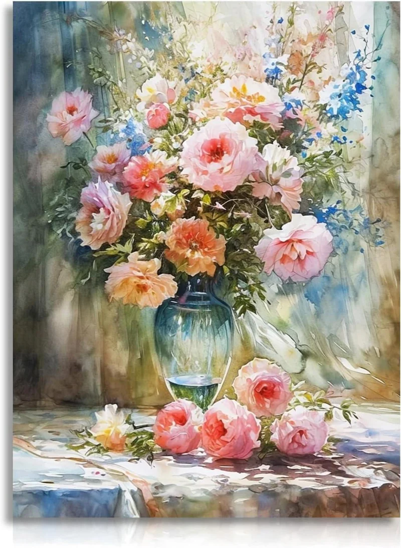Buntes Blumen Poster Ölgemälde Wanddekoration 12x16in