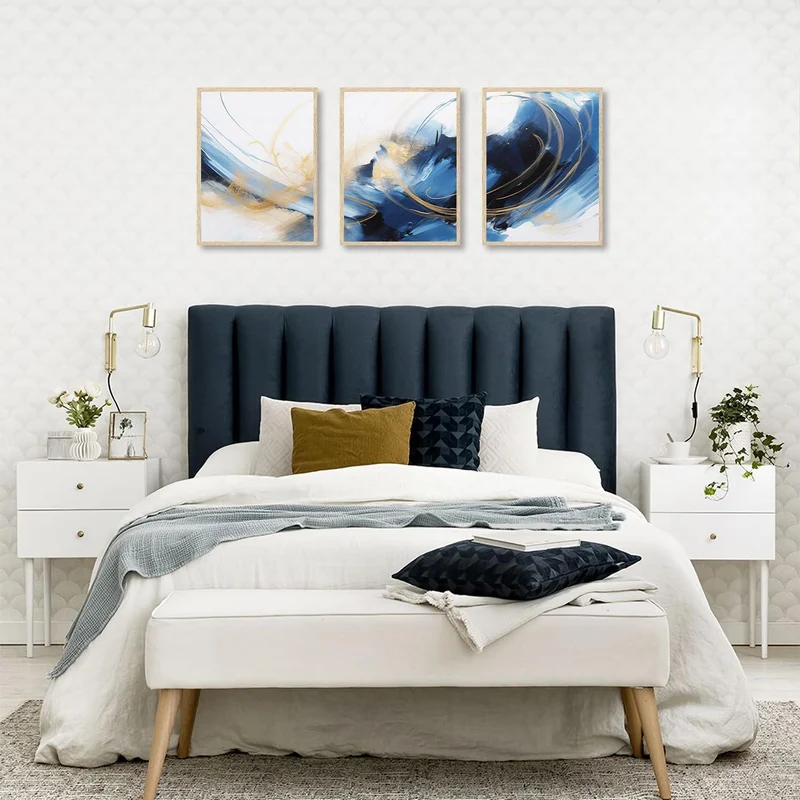Abstrakte Blau Schwarz Gold Leinwandbilder 30x40 cm 3er Set