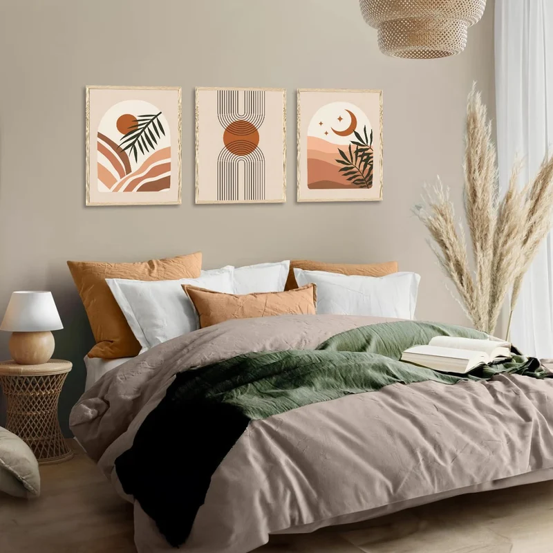 Boho Abstrakte Wandbilder Salbei Grün Geometrische Linie