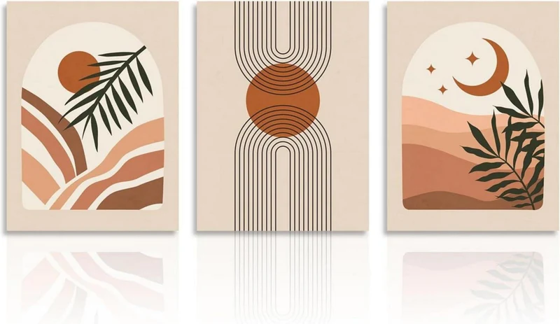 Boho Abstrakte Wandbilder Salbei Grün Geometrische Linie