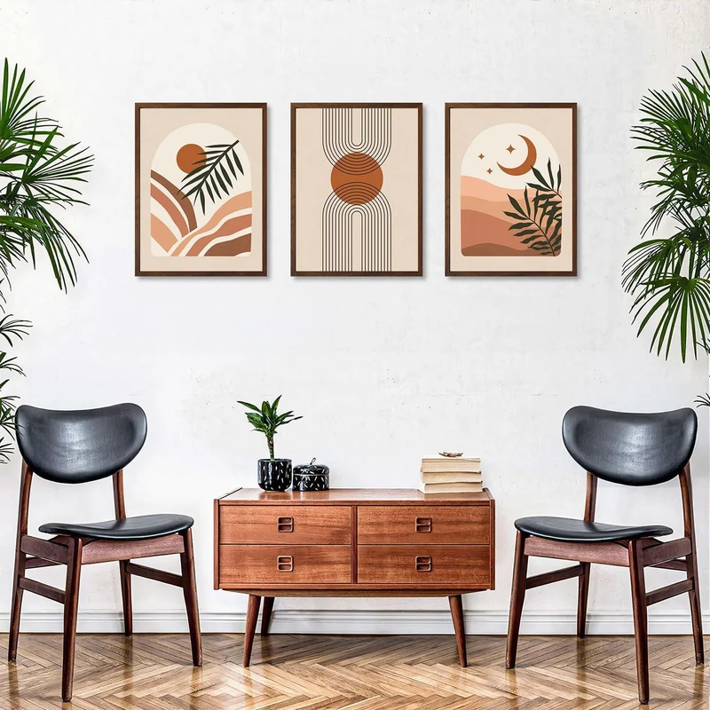 Boho Abstrakte Wandbilder Salbei Grün Geometrische Linie