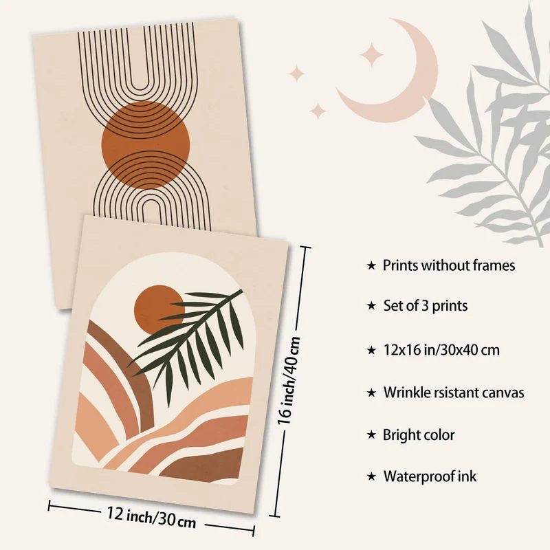 Boho Abstrakte Wandbilder Salbei Grün Geometrische Linie