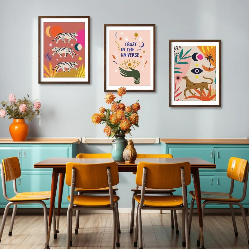 Boho Tiger Leopard Kunstdrucke Poster 30x40 cm 3er Set