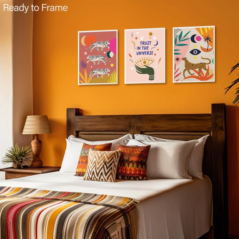 Boho Tiger Leopard Kunstdrucke Poster 30x40 cm 3er Set