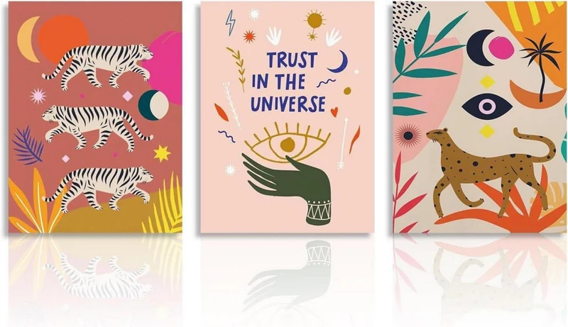 Boho Tiger Leopard Kunstdrucke Poster 30x40 cm 3er Set