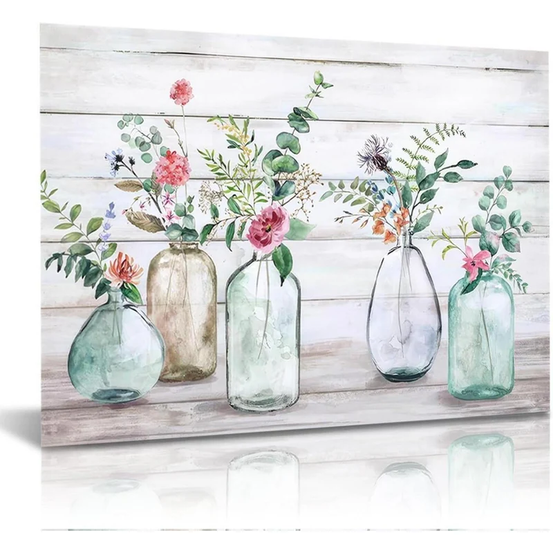 Rustikale Botanische Wandbilder Blumen Leinwand Deko 30x40cm