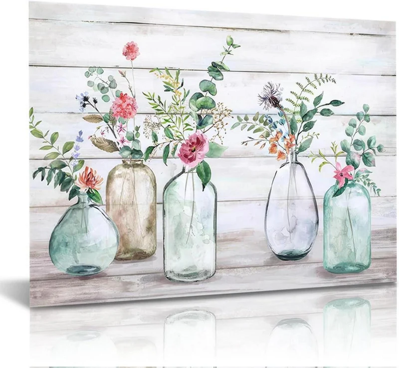 Rustikale Botanische Wandbilder Blumen Leinwand Deko 30x40cm