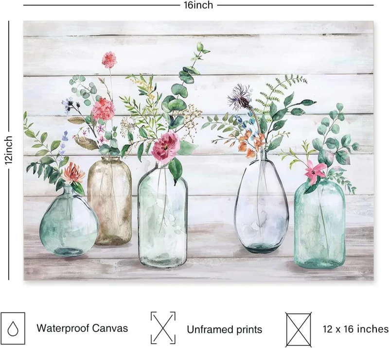 Rustikale Botanische Wandbilder Blumen Leinwand Deko 30x40cm