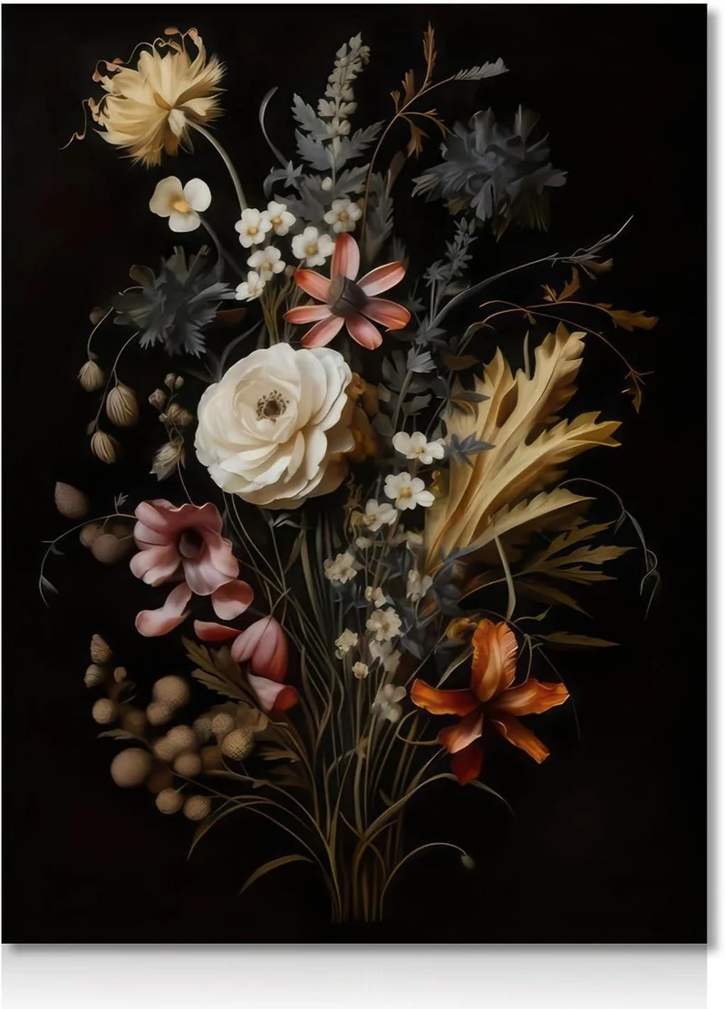 Leinwandbild Vintage Blumen Dunkel Academia 30x40 cm Ungerahmt