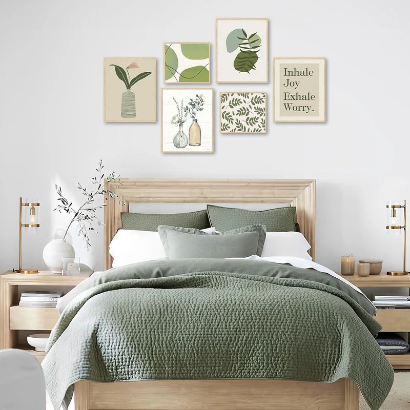Abstrakte Botanische Wandbilder Grün Blumen Leinwand 6er Set