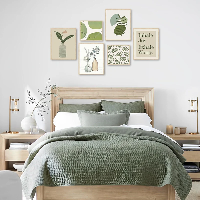 Abstrakte Botanische Wandbilder Grün Blumen Leinwand 6er Set
