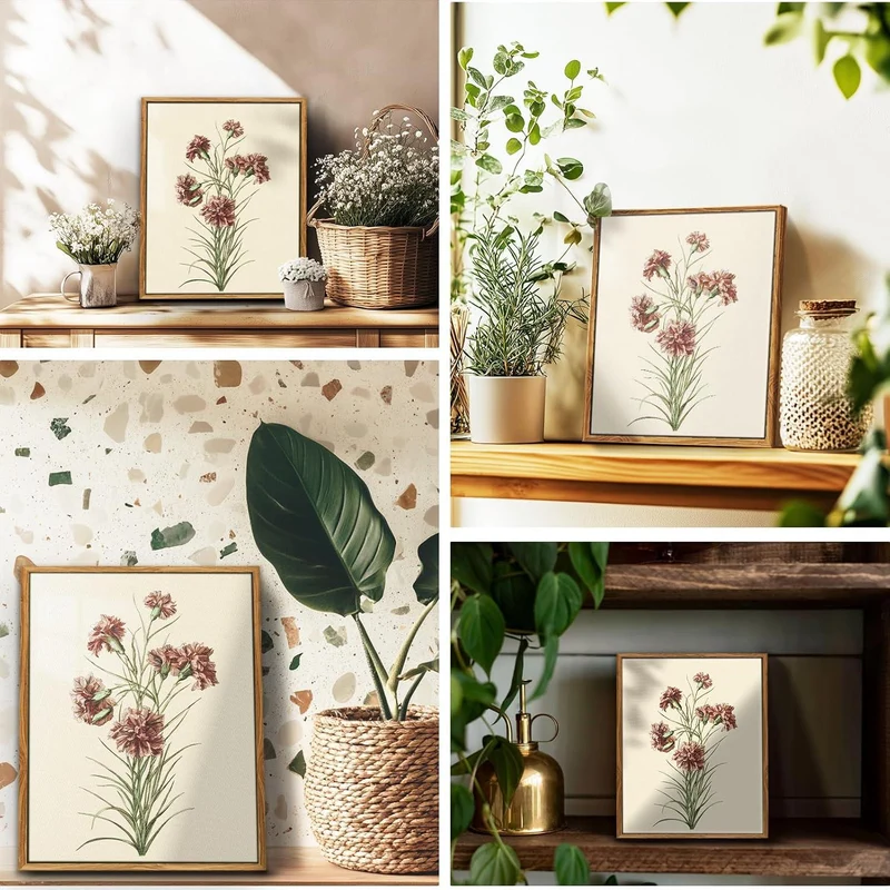 Vintage Botanische Leinwand Bilder mit Holzrahmen 20x25 cm