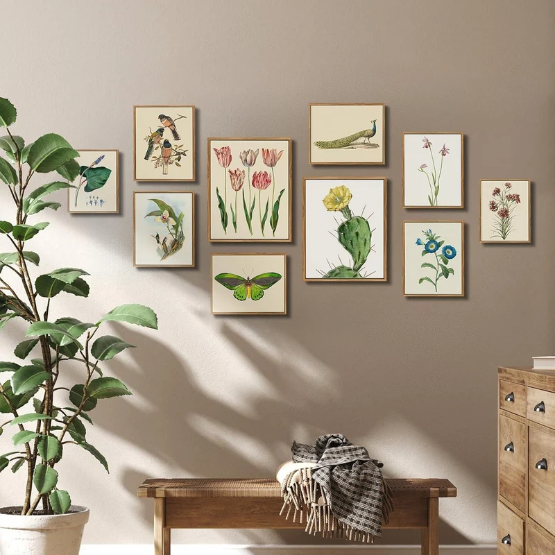 Vintage Botanische Leinwand Bilder mit Holzrahmen 20x25 cm